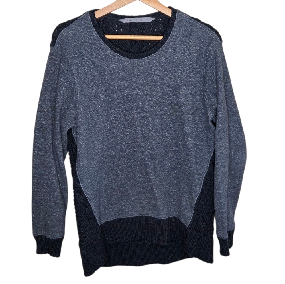 Athleta Madera Two Tone Gray Sweater with Cable Knit Back Size Medium Tall